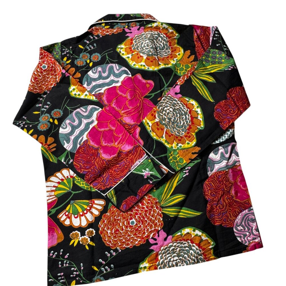 Artisan Indian Floral Cotton Pajama Set Medium Handmade Block Print Loungewear - Picture 4 of 7